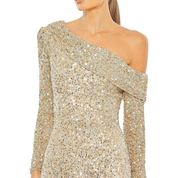 Mac Duggal Sequined One Shoulder Evening Gown Simmering Gold Size 2 Formal